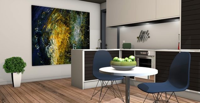 Apartments in Northwest San Antonio A 3d rendering of a kitchen with a painting on the wall in Apartments For Rent in Northwest San Antonio.
